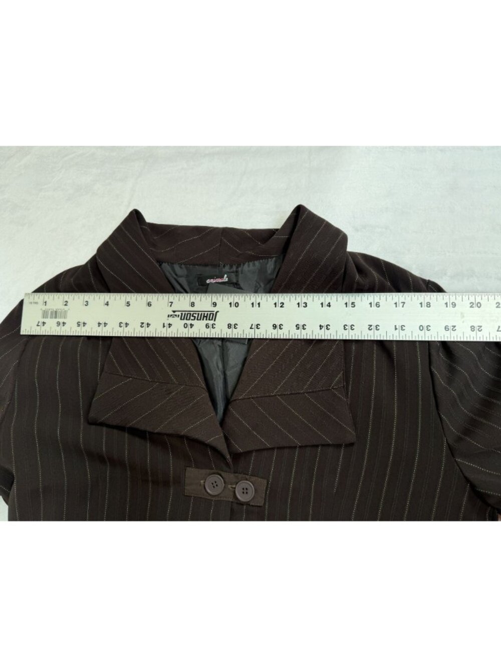 Animale Women's Size 12 Brown Pinstripe Long Coat Jacket Drawstring Hem NWT $238 - Picture 5 of 6